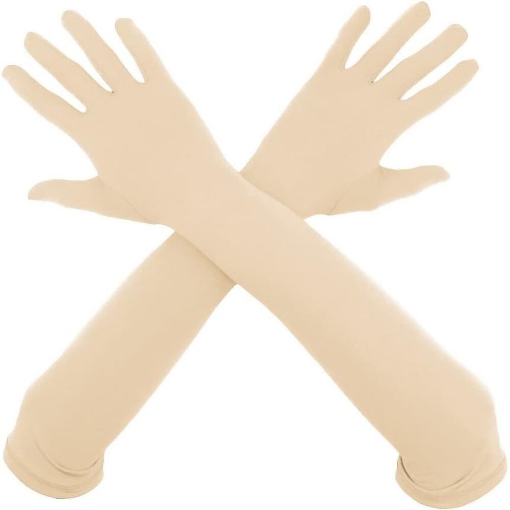 Women's Satin Dark Skin Gloves Elbow Length Full Finger Stretchy Party Costume